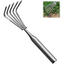 (Silver, 5 teeth) Gartenrechen, Edelstahl, ergonomisch, für Unkraut & Erde