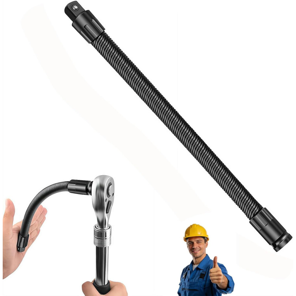 (Black, 350Mm) 1/2 Flexible Shaft Extension Extender Torque Socket, Ratchet Spanners Electric Wrench Connecting Rod,Flex Reach Extensio 5437706731979