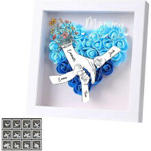 (Blue, One size) Personalisierte Mutter Blumen Shadow Box mit Kindernamen, herzförmig, 25x25 cm