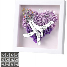 (Purple, One size) Personalisierte Mutter Blumen Shadow Box mit Kindernamen, herzförmig, 25x25 cm