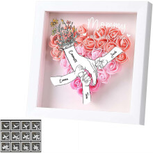 (Pink, One size) Personalisierte Mutter Blumen Shadow Box mit Kindernamen, herzförmig, 25x25 cm