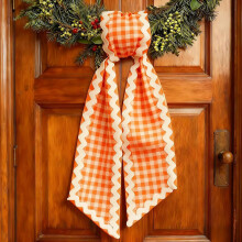 (Orange, 1pcs) Karierrter Kranz Sash mit Rüsche, 137 cm, für Haustür & Ostern