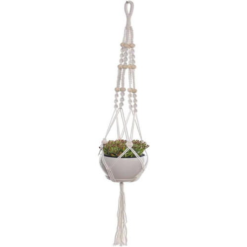 (Style B, 1pcs) Colgante macrame plantas, algodón cuentas madera.
