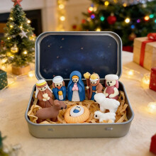 (Style a, 1set) Scene Gesù in scatola latta, set presepe tascabile, natale pasqua
