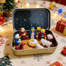 (Style C, 1set) Scene Gesù in scatola latta, set presepe tascabile, natale pasqua
