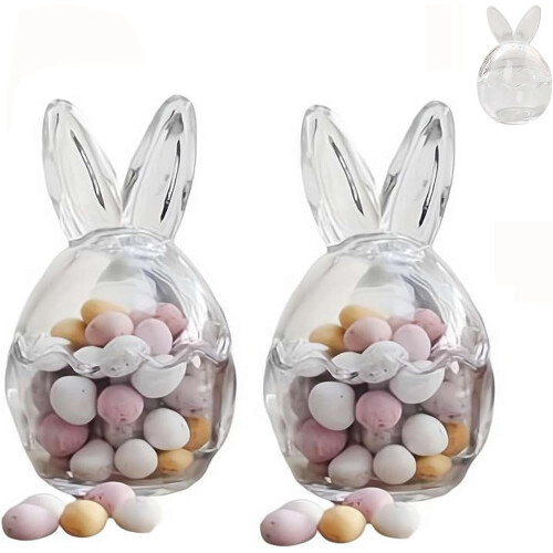 (transparent, 2pcs) Glas Osterhasen Glas mit Deckel, für Süßigkeiten & Eier
