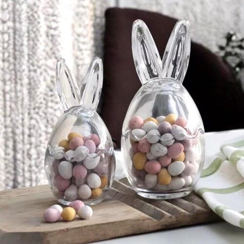 (transparent, 2pcs) Glas Osterhasen Glas mit Deckel, für Süßigkeiten & Eier 1