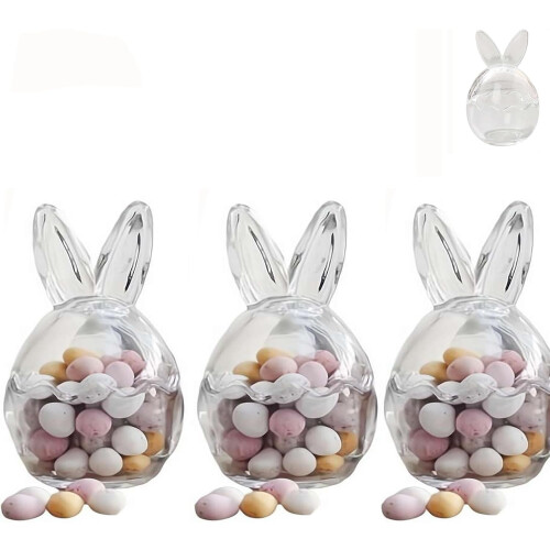 (transparent, 3pcs) Borcan sticlă iepure urechi, Paște