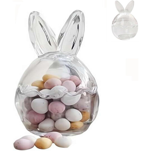 (transparent, 1pcs) Borcan sticlă iepure urechi, Paște