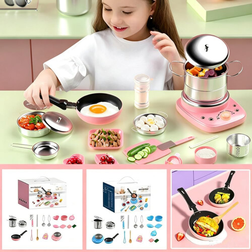 (Pink, One size) Mini Kitchen Real Cooking Set, Electric Stove, Educational 2