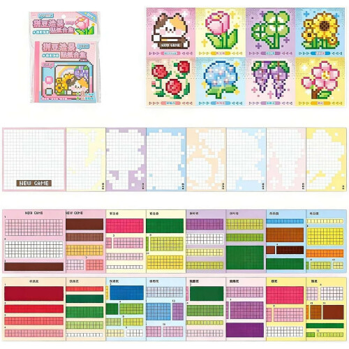 (Flower, 1pcs) Libro pegatinas arte pixel, 32 escenas 64 pegatinas.