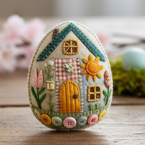 (Style D, 1set) Easter Felt Egg House Craft Kit, Embroidery, Bunny 2