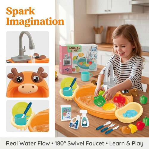 (Pig, 1pcs) Fun Play Sink with Running Water, Kitchen Accessories 1