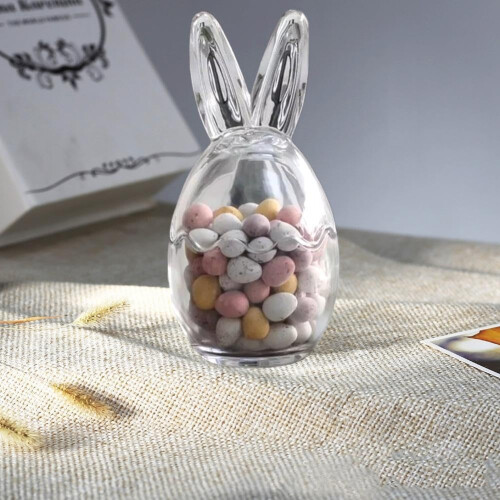 (transparent, 3pcs) Borcan sticlă iepure urechi, Paște 2
