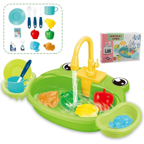 (Frog, 1pcs) Fun Play Sink with Running Water, Kitchen Accessories