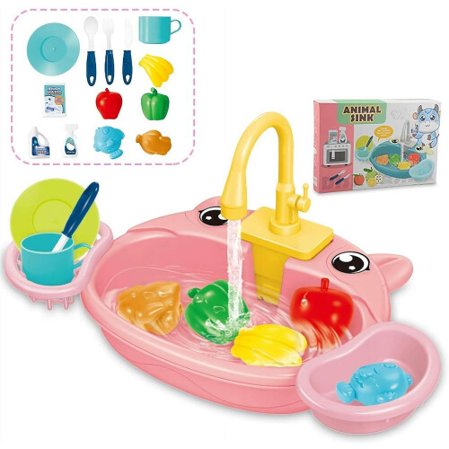 (Pig, 1pcs) Fun Play Sink with Running Water, Kitchen Accessories