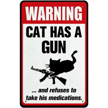 (cat, 16 × 12 inches) Vorsicht Katze Schild, lustig, Metall Aluminium, für Zuhause & Bar