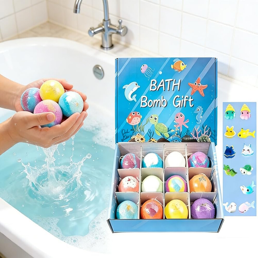 Oimg Blue (, 40 Ounce (Pack Of 1)) 12Pcs Bath Bombs For Kids With Surprise Inside,Fizzy Bath Salt Balls,Natural Organic Handmade Land Sea Toys For Birthday