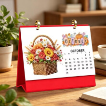 (Red, 1pcs) 2027 diamant kunst skrivebordskalender, DIY diamant maleri 2027 blomster skrivebordskalender ornament, håndlavet månedlig flip