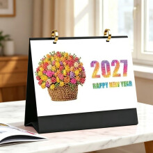 (Black, 1pcs) 2027 diamant kunst skrivebordskalender, DIY diamant maleri 2027 blomster skrivebordskalender ornament, håndlavet månedlig flip