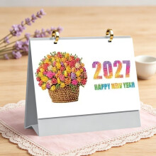 (White, 1pcs) 2027 diamant kunst skrivebordskalender, DIY diamant maleri 2027 blomster skrivebordskalender ornament, håndlavet månedlig flip