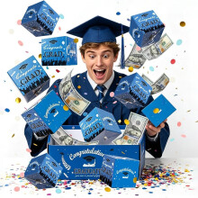 (Blue, 1 Count (Pack of 1)) Caja sorpresa graduación rojo azul, dinero rebotante.
