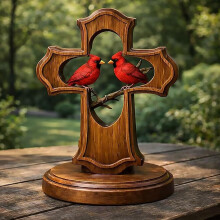 (Wooda, 1pcs) Handgefertigtes Kardinal Kreuz Ornament, Holz, für Beileid & Glauben