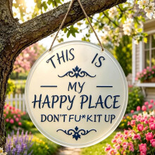(White, 12in) Lustiges Gartenschild "This Is My Happy Place", Acryl rund, 15 cm