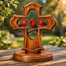 (Woodb, 1pcs) Handgefertigtes Kardinal Kreuz Ornament, Holz, für Beileid & Glauben