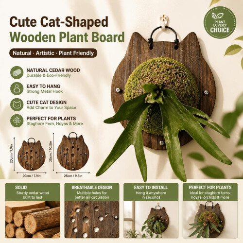 (S, 1pcs) Tabla montar helechos forma gato, pared. 1