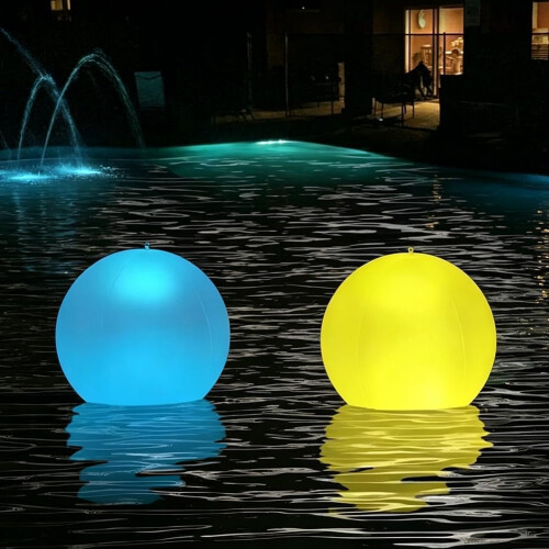 (White, 2Pcs) 13.4" Solar Floating Pool Light, 16 Colors, Auto Shut-Off