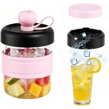 (Pink, 1pcs) 3-in-1 Portable Ice Cube Cup, Built-In Tray, Leak-Proof
