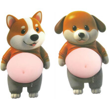 (Khaki, 2pcs) 3D Shiba Inu Bauchaufkleber, weiches Silikon, Anti-Kollision (Welpe)
