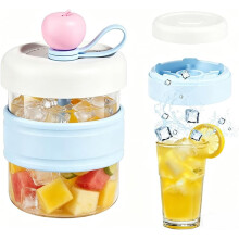 (Blue, 1pcs) 3-in-1 Portable Ice Cube Cup, Built-In Tray, Leak-Proof