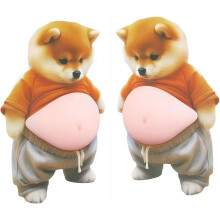 (Brown, 2pcs) 3D Shiba Inu Bauchaufkleber, weiches Silikon, Anti-Kollision (Welpe)