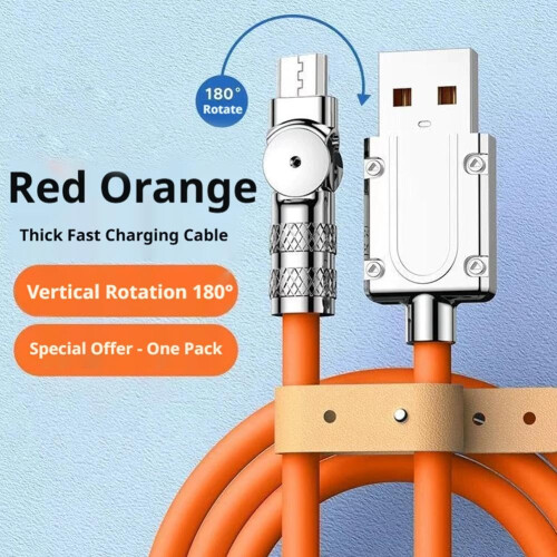 (Orange, 6.56FT) Cable USB C 120W, ángulo 180 con luz noche. 1