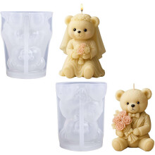 (Mix, 2pcs) 2 Silicone Candle Molds, 3D Wedding Bear, for Resin