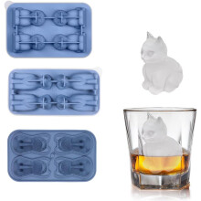 (Blue, Cat+Dog+French Bulldog) 3 Silicone Ice Cube Molds, Animal Shaped, Cat Dog Owl