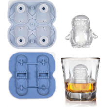 (Blue, Penguin) 3 Silicone Ice Cube Molds, Animal Shaped, Cat Dog Owl
