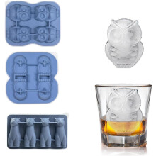 (Blue, Owl+Penguin+Alpaca) 3 Silicone Ice Cube Molds, Animal Shaped, Cat Dog Owl