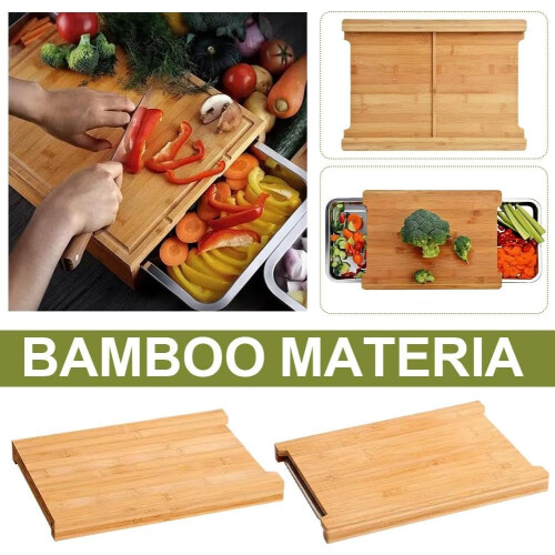 (Bamboo, 16"L x 11"W) Tabla bambú deslizable, preparación comida. 1
