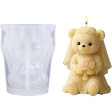 (Bride Bear, 1pcs) 2 Silicone Candle Molds, 3D Wedding Bear, for Resin
