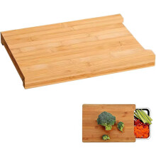 (Bamboo, 16"L x 11"W) Bamboo Cutting Board with Slide Out Tray Drawers,Catches Food and Waste,Keep Meal Prep Organized with Bamboo Wooden Chop