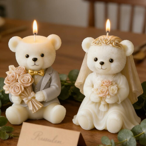 (Mix, 2pcs) 2 Silicone Candle Molds, 3D Wedding Bear, for Resin 2