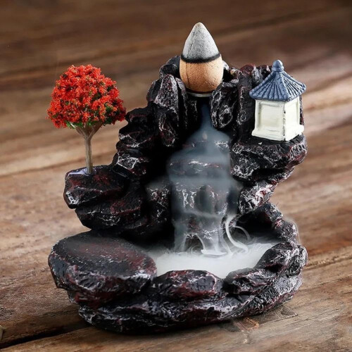 (Paradise Style, onesize) Ceramic Backflow Incense Holder, Waterfall, Hand-Made 1
