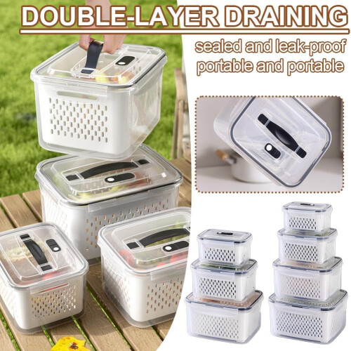 (S+M+L+XL, 4Pcs) Fruit Storage Containers for Fridge, Removable Colander 1