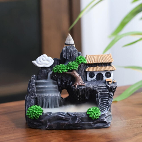(Paradise Style, onesize) Ceramic Backflow Incense Holder, Waterfall, Hand-Made