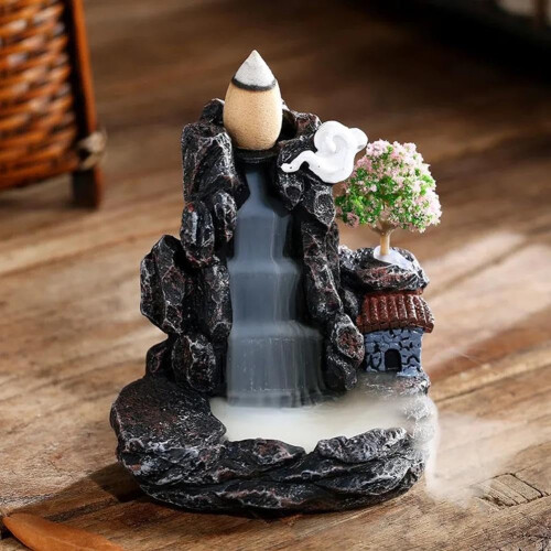 (Paradise Style, onesize) Ceramic Backflow Incense Holder, Waterfall, Hand-Made 2
