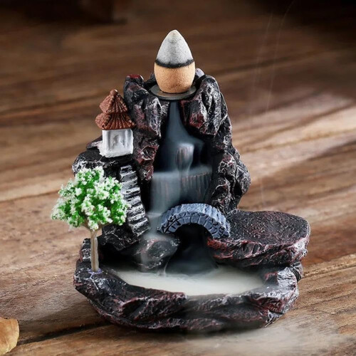 (Summer Style, onesize) Ceramic Backflow Incense Holder, Waterfall, Hand-Made