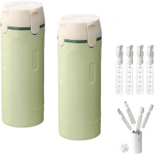 (Green*2, -) 4-in-1 Travel Dispenser Bottle - Portable Travel Refillable Leak Proof Toiletry Containers, Push-Down Design with Scale